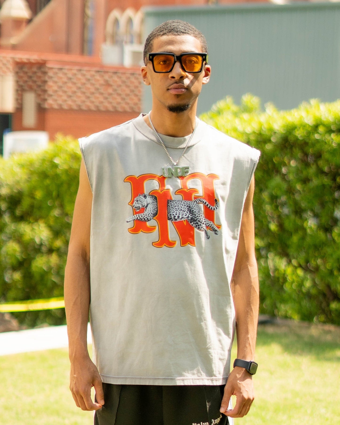 GREY CHEETAH CUT OFF TEE